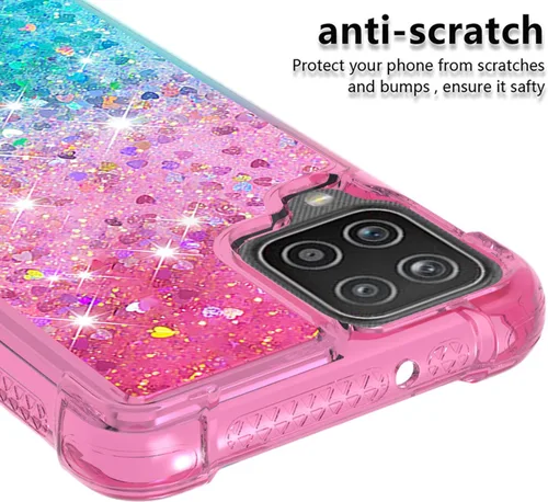 Miniatura 3 de Funda para Galaxy A12 con protector de pantalla de vidrio templado, con purpurina flotante líquida y brillante para mujeres y niñas, silicona TPU