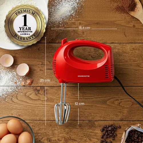 Miniatura 8 de OVENTE Mezclador de mano eléctrico de 5 velocidades con varilla de mezcla de acero inoxidable, estuche de almacenamiento a presión, motor portátil