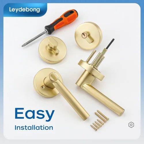 Miniatura 4 de Leydebong Paquete de 1 manija de puerta de entrada resistente dorada (para oficina y puerta delantera) reversible para lado derecho e izquierdo