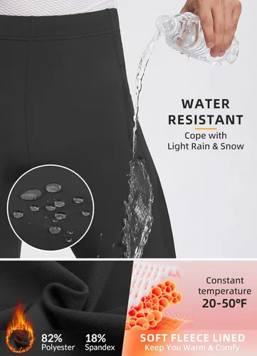 Miniatura 3 de BALEAF Mallas de forro polar para hombre, pantalones térmicos de ciclismo, resistentes al agua, con cremallera, bolsillos, para invierno, cálido