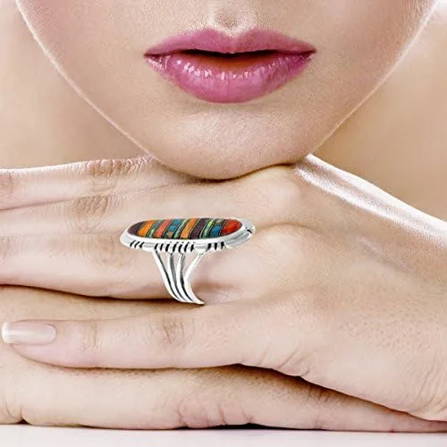 Miniatura 2 de Anillo de piedras preciosas de coral turquesa en plata de ley 925