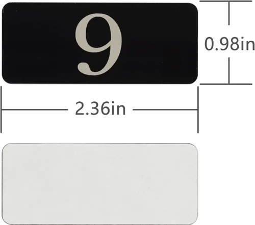 Miniatura 2 de Número de tabla de número de habitación con adhesivo numerado para casillero rectangular de plástico (1-10, negro)