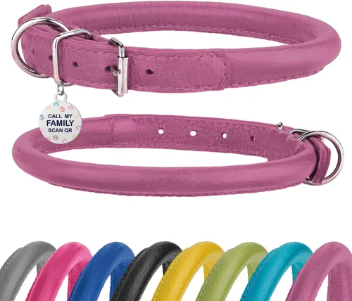 Miniatura 14 de Collar de cuero enrollado para perro, diseño redondo suave que evita enredos y enmarañe con etiqueta de identificación para perros pequeños, Hebilla