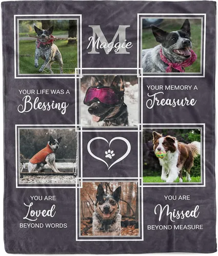 Manta personalizada con fotos conmemorativas para perros, manta de collage con texto. Haz tu propia manta. Regalo para aniversario, Acción de Manta