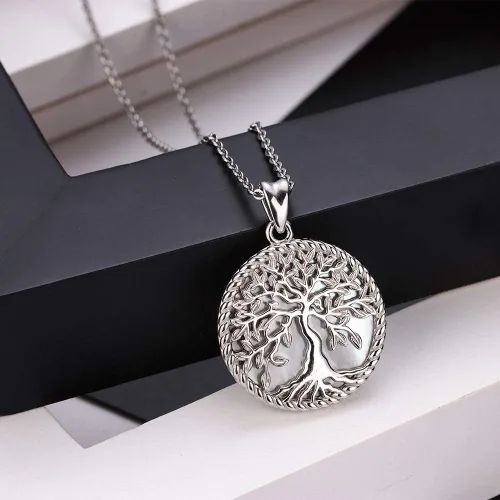Miniatura 9 de Aniu Tree of Life Necklace for Women, 925 Sterling Silver Mother of Pearl Family Palm Tree Charm Pendant Jewelry for Birthday Christmas Gift
