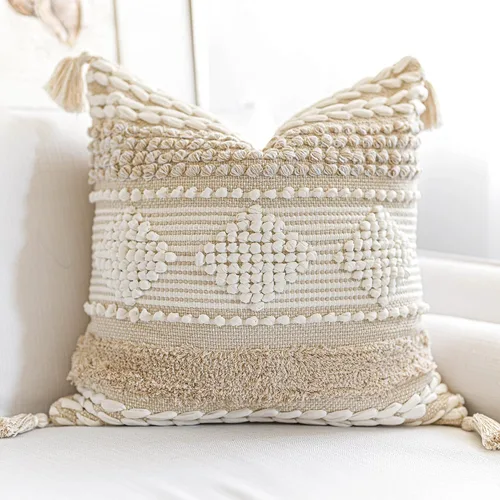 Miniatura 12 de BlissBlush Fundas de Almohada Decorativas Boho Beige Marrón 18X18, Funda de Almohada de Acento Bohemio, Funda de Almohada con Textura