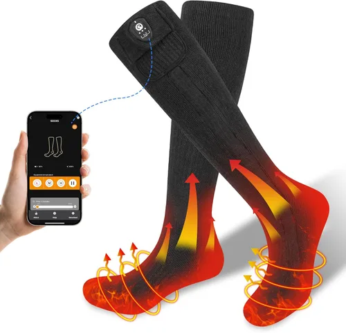 SAVIOR HEAT Calcetines térmicos para hombres y mujeres con control por aplicación, batería recargable, calefacción eléctrica, calcetines para esquí,