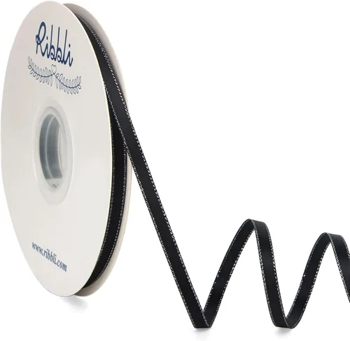 Miniatura 31 de Ribbli - Cinta de satén negro con borde dorado, satén de doble cara de 1/4 pulgada x 50 yardas continuas, cinta negra para manualidades, envoltura