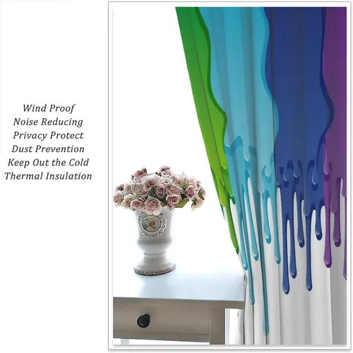 Miniatura 5 de Cortinas opacas abstractas de arco iris, pintura de color arcoíris con gotas, diseño gráfico creativo con bolsillo para barra, para sala de estar