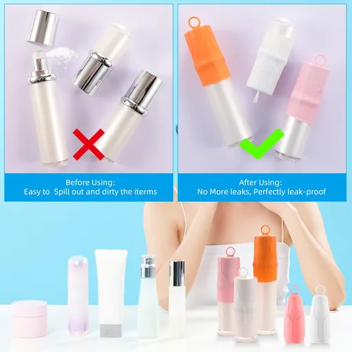 Miniatura 6 de Fundas elásticas para viajes a prueba de fugas, fundas de botellas de silicona para viajes, accesorios para mujeres y hombres para equipaje, funda a