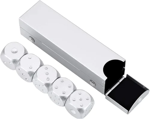 Miniatura 11 de Tiiyee Dados de aleación de aluminio, juego de 5 dados poliédricos de metal con estuche cuadrado, accesorio portátil de 6 caras, regalo