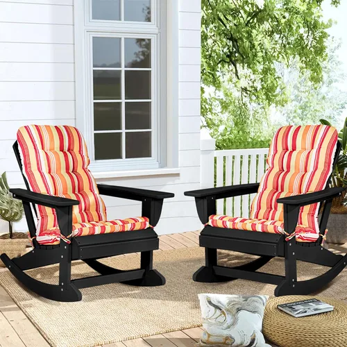Miniatura 6 de Sundale Outdoor Adirondack - Mecedora con cojín, plástico de polietileno de alta densidad para todo tipo de clima, resistente al agua para Negro