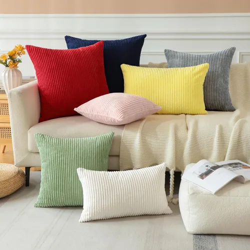 Miniatura 5 de OTOSTAR Juego de 2 fundas de almohada decorativas bohemias de 16 x 24 pulgadas, de pana suave, a rayas lisas, fundas de almohada lumbares para sofá