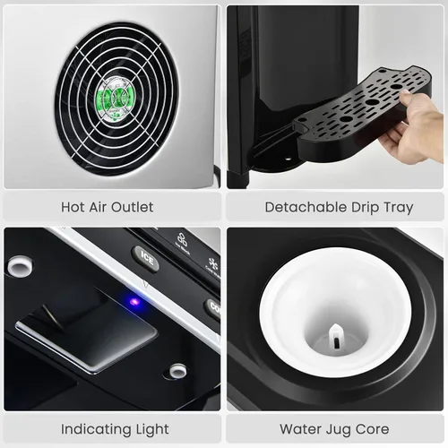 Miniatura 6 de COSTWAY - Dispensador de agua de sobremesa con máquina de hielo, dispensador portátil 3 en 1 frío y caliente con máquina de hielo de 48LBS/24H