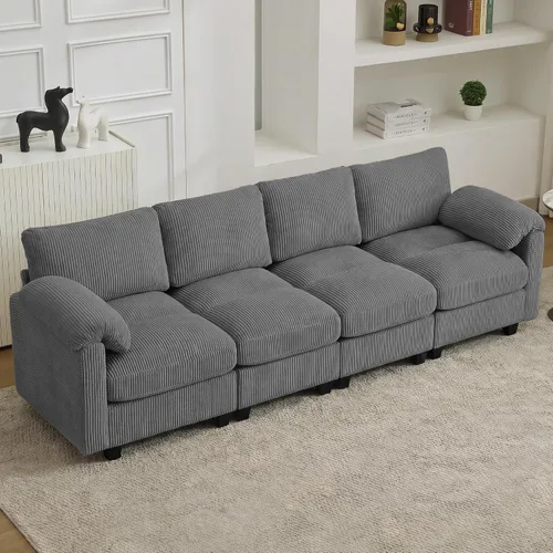Miniatura 21 de Sofá biplaza modular de 61 pulgadas, asiento extra profundo para sala de estar, sofá de pana profundo con almohadas para reposabrazos, cosido