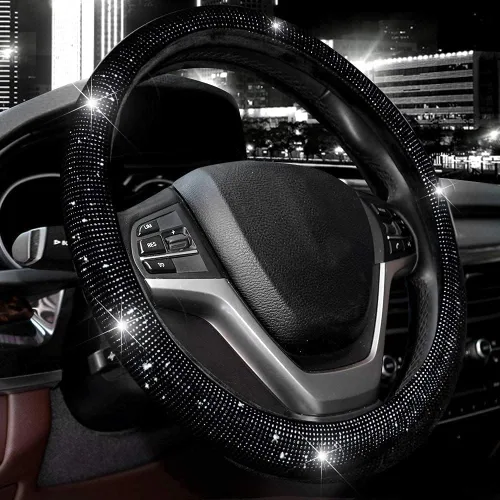 Valleycomfy Funda para volante para mujeres y hombres Bling Bling con cristales tipo diamante brillantes, protector de volante de carro SUV con