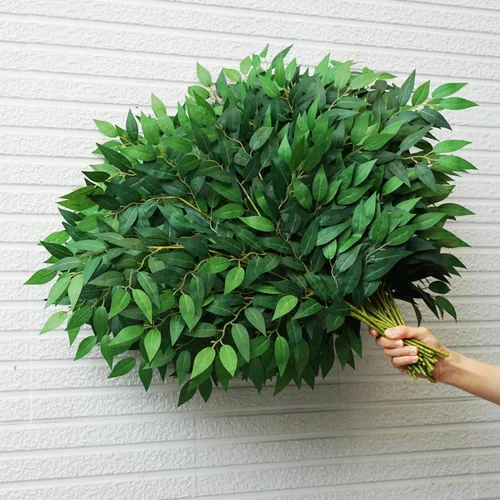 Miniatura 9 de 3 hebras de vides de Ruscus italiano artificial de 78" de seda, guirnalda de vegetación italiana de Ruscus verde con hojas verdes, vides