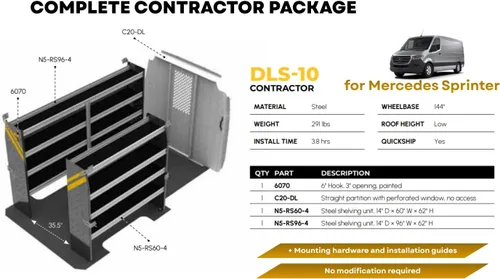 Miniatura 3 de Ranger Design - Paquete de estantería para camioneta Mercedes Sprinter de techo bajo, distancia entre ejes WB de 144 pulgadas, sistema completo