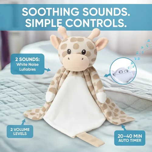 Miniatura 2 de Love By Emi Juguete para dormir 4 en 1 para bebé, máquina de sonido de animales de peluche y soporte para chupete, ruido blanco y música, manta