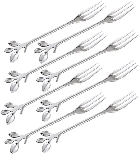 Miniatura 10 de Juego de 6 tenedores de frutas de acero inoxidable de 4.7 pulgadas, mini tenedores de ensalada, aperitivos, postres, aperitivos, tenedores pequeños