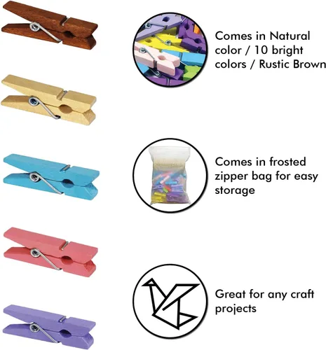 Miniatura 2 de Mini pinzas de madera natural, 60 unidades, 1.4 pulgadas, clips de papel fotográfico para álbumes de recortes, artes y manualidades, fotos colgantes