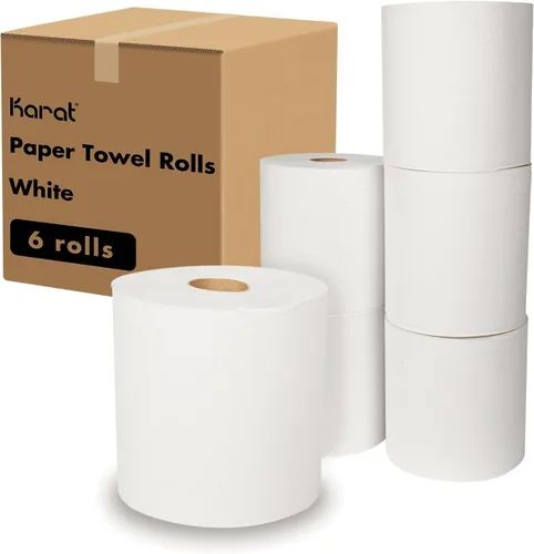 Miniatura 3 de Karat Rollos de toallas de papel comerciales, absorbentes y resistentes para zonas de alto tráfico, Kraft (paquete de 6)