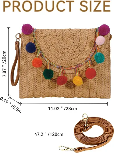 Miniatura 4 de YYW Bolso de paja con paja, bolso de hombro de paja para mujer, para verano, playa, crucero, sobre, embrague, bolsa de rafia