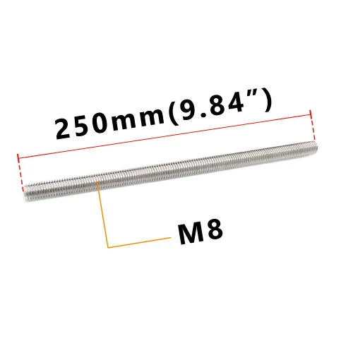 Miniatura 2 de Feelers Varilla roscada de acero inoxidable 304 M8-1.25, tornillo roscado largo, rosca derecha, 9.843 in de longitud【Paquete de 2】