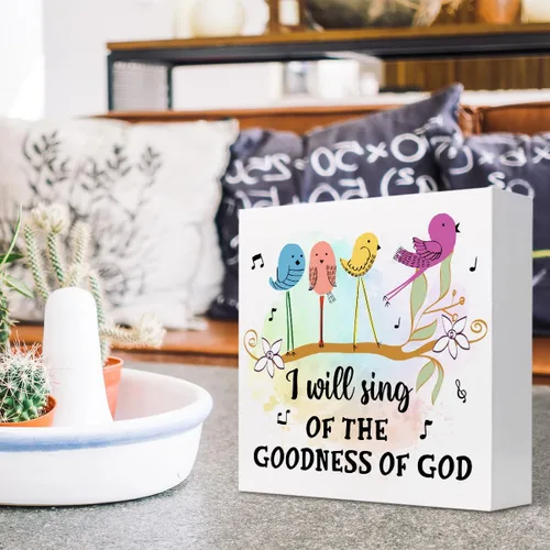 Miniatura 5 de Letrero de madera con versículo bíblico, decoración de escritorio con texto en inglés "I will Sing of the Goodness of Gods
