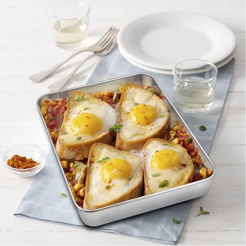 Miniatura 4 de P&P CHEF Sartén para lasaña de 9.3 pulgadas, bandeja de acero inoxidable para hornear, bandeja rectangular para brownie para hornear lasaña/carnes