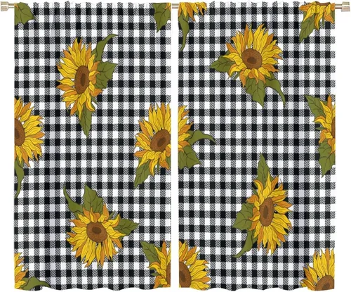 Miniatura 75 de Cortinas opacas con diseño de girasoles para ventana, puesta de sol sobre girasol, para dormitorio, sala de estar, cocina, decoración del hogar, 42