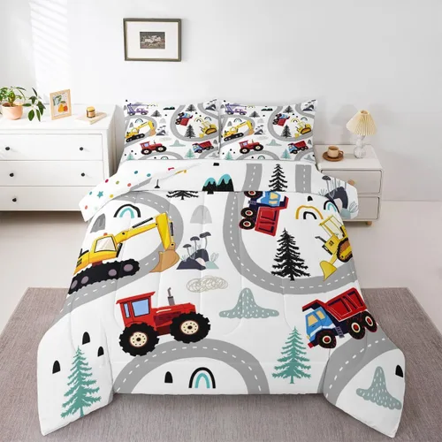 Miniatura 32 de Erosebridal Juego de ropa de cama de tren de dibujos animados para niños y niños, edredón de plumón de vehículos para niños, decoración