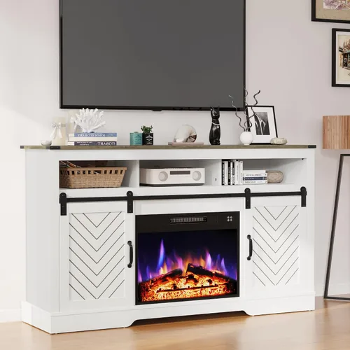 Miniatura 11 de RoyalCraft Soporte de TV con Chimenea para TV de 65+ Pulgadas, Centro de Entretenimiento Estilo Granja de 34" de Alto con Chimenea Eléctrica de 23