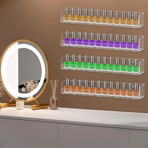 Miniatura 7 de Cerpourt Paquete de 4 estantes para esmalte de uñas, estante montado en la pared, organizador de esmalte de uñas acrílico transparente, estante