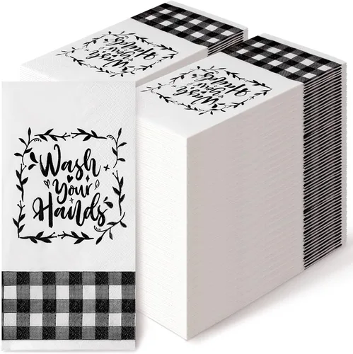 200 servilletas desechables para invitados, toallas de mano de papel para baño, toallas de papel en blanco y negro, decoración de casa de campo,