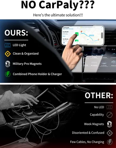Miniatura 5 de Cargador de Montaje para Coche MagSafe, 3 en 1 [LED RGB Manos Libres] Cargador Inalámbrico para Coche, Soportes Magnéticos para Teléfono para tu
