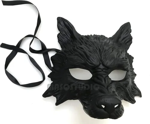 Miniatura 3 de MasqStudio Máscara de lobo negro, máscara de lobo blanco, máscara de lobos para mascarada, disfraz de Halloween, cosplay, fiesta