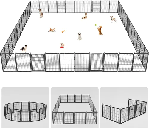 Miniatura 16 de Corralito para perros, 40 pulgadas de altura, 14 paneles con umbral bajo, puerta completa y doble cerradura, cerca para perros al aire libre