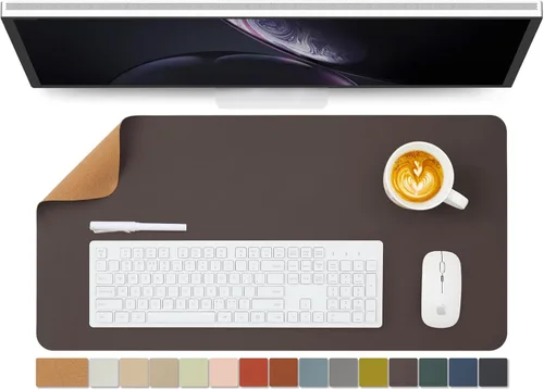 Miniatura 43 de Tapete de escritorio grande de corcho natural y cuero, tapete de escritorio ecológico, protector de escritorio de doble cara, tapete de teclado Café