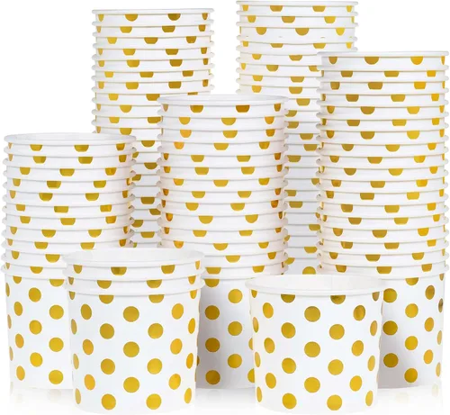Miniatura 8 de MATICAN Vasos de papel para helado, paquete de 100 cuencos desechables de postre de 5.5 onzas para bebidas calientes y frías, 5.5 onzas, lunares