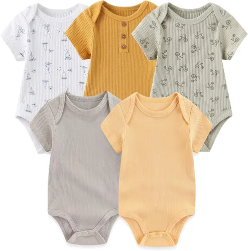 Miniatura 36 de Body de manga corta para bebé recién nacido, ropa de algodón de una pieza, 5 unidades, 0-12 meses