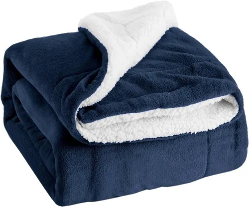 HOLY HOME Manta Sherpa de forro polar bereber de lana de cordero, manta de regalo, peso más ligero, 50 x 60 pulgadas, azul marino