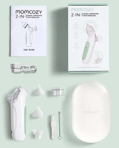 Miniatura 9 de Momcozy BreezyClear™ Aspirador nasal eléctrico 2 en 1 para bebé con aerosol, succión de grado hospitalario de 65 kPa, 4 niveles ajustables