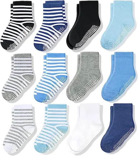 Miniatura 14 de CozyWay Kids Socks With Grippers Non Slip Crew Grip Socks for Girls and Boys Soft Comfy Cotton Unisex - 12 Pack