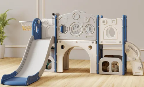 Kinsuite - Juego de tobogán 8 en 1 para niños pequeños - Tobogán para niños de 1 a 3 años con aro de baloncesto, pelota, espacio de almacenamiento y