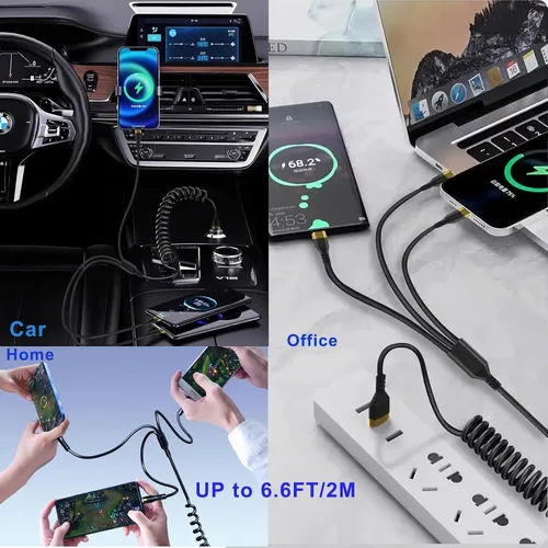 Miniatura 5 de Juego de cables de carga USB multifunción, paquete de 3 cables trenzados de nailon 3 en 1, múltiples cables de carga rápida para el hogar, oficina