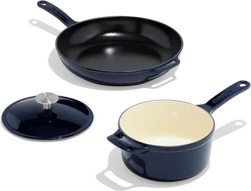 Miniatura 2 de Made In Utensilios de cocina – Juego de 5 piezas de hierro fundido esmaltado – Azul – Incluye horno holandés con tapa, sartén y cacerola con tapa