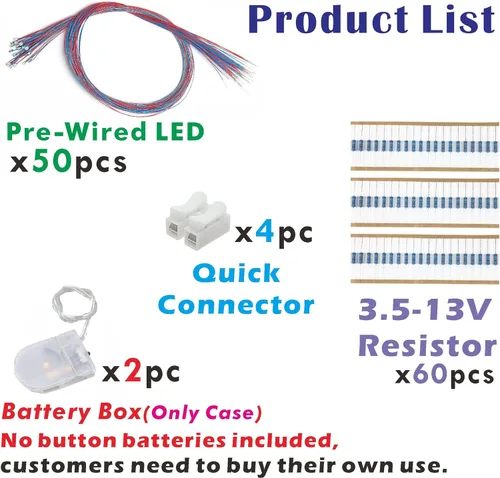 Miniatura 4 de 50 piezas pre-cableadas micro LED pre-soldadas 0402 SMD LED con accesorios de montaje para la construcción de modelos principiantes