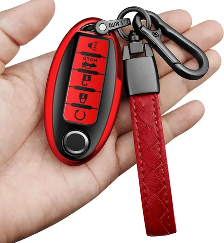 Miniatura 16 de Compatible con Nissan Funda para Llavero con Llavero de Cuero, Funda de Carcasa de Llave de TPU Suave Compatible con Llave Remota Inteligente