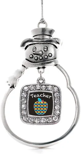 Miniatura 46 de Inspired Silver - Adorno de rodillo de reina - Adorno cuadrado de plata con muñeco de nieve con joyas de circonita cúbica